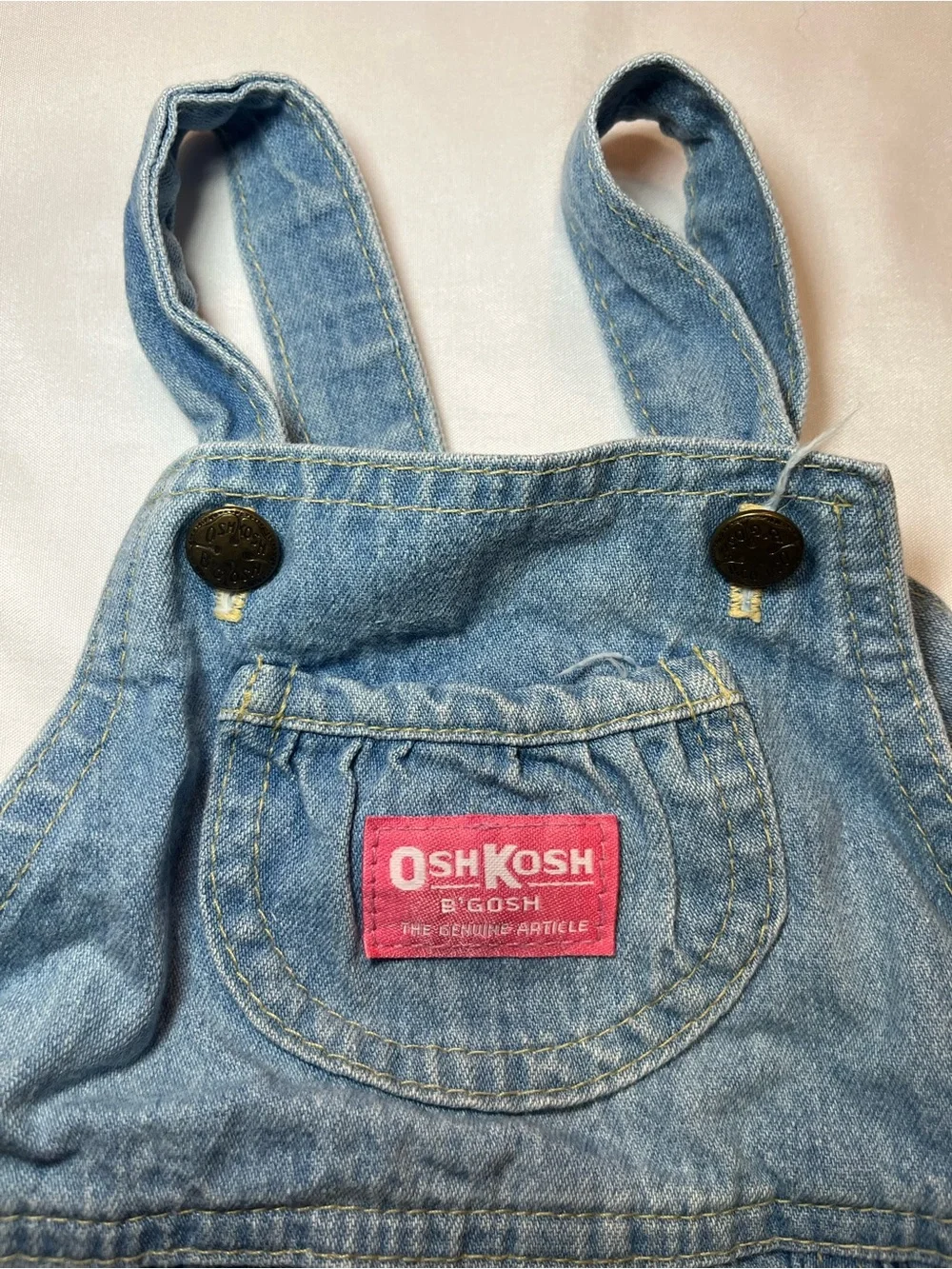 Vintage OshKosh B'gosh Baby Girl Blue Denim Bubble Overalls 3T Made in USA 90s